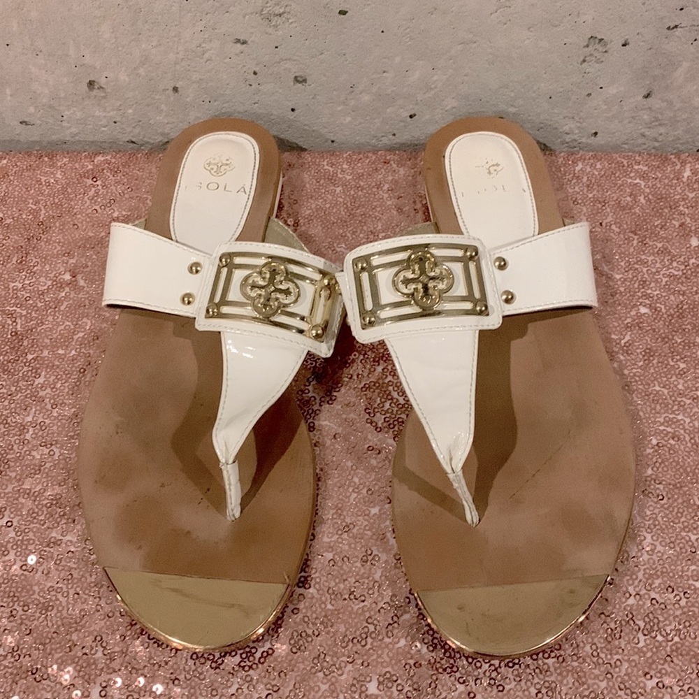 Isola White Thong Sandals  - Size 8
